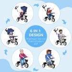 Trehjuling Barncykel Vit av Metall och Plast för Barn 1-5 År 6-i-1 med Push-Bygel och Solskydd Balanscykel 25 kg