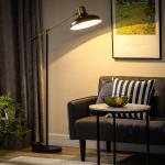 Golvlampa Båglampa Svart av Metall för Vardagsrum Höjdjusterbar Läslampa med E27 Fot Vridbar Design 40 W