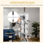 Högt Klösträd Golv-till-Tak, Justerbart Klätterträd med Sisalpelare, Aktivitetscenter för Katter som Sparar Plats, Ljusgrå, 240-260 cm