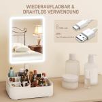 Sminkspegel med Belysning Vit Plast och Glas för Badrum och Sovrum Bordsspegel med LED-ljus och Förstoring Uppladdningsbar