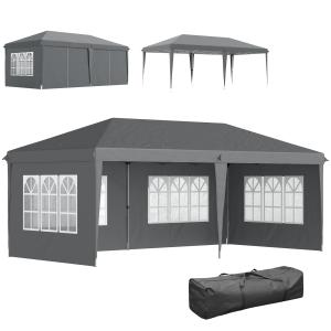 Pop-up Paviljong med 4 Sidoväggar och Fönster för Event och Fest Hållbar och Vattentät Grå Polyester 3 x 6 m