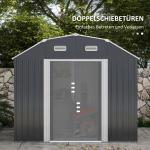 Verktygsbod Trädgårdsskåp Mörkgrå av Stål för Trädgård Väderbeständig Bod med 2 Skjutdörrar och Hyllfundament 238 x 132 x 198,5 cm