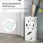 Paraplyställ Paraplyhållare med 4 Krokar Vit av Stål för Hall Ställ med Vattenuppsamlingsbricka 15,5 x 15,5 x 40 cm