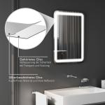 Kleankin Badrumsspegel LED Spegel Silver av Glas för Badrum med 3 Ljusfärger och Touchknapp Anti-Dim 50 x 70 cm