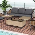 Loungegrupp i Konstrotting 3 Delar, Modulär Utemöbel med Soffbord och Sidobord, Väderbeständig Design för Uteplatsen, Grå/Brun