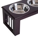 Upphöjd Matbar Rostfria Skålar Ergonomisk Matstation för Hundar MDF Skonar Nacke och Rygg Kaffebrun 58,4 X 30,5 X 25,4 Cm