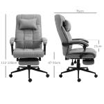Ergonomisk Kontorsstol med Fotstöd, Höj- och Sänkbar Snurrstol i Linnetyg, Bekväm Skrivbordsstol med Ländkudde, Grå, 66 x 70 x 116-124 cm