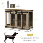 Hundbur Inomhusbur Ek av Trä och Metall för Medelstora Hundar med 2 Dörrar Hundhus för Lägenhet Robust Hundlåda 120 x 60 x 88,5 cm