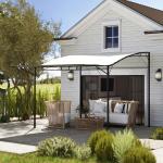 Pergola Trädgårdslusthus Väggmonterat Krämvit av Stål för Trädgård ve Balkong Solskydd med Justerbart Tak 3 x 2,5 m
