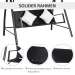 3-sits Verandagunga i Polyrotting och Metall med Kuddar, upp till 360 kg, Svart