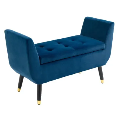 Sittbänk med Förvaring & Armstöd Mörkblå 107 x 42 x 65 cm