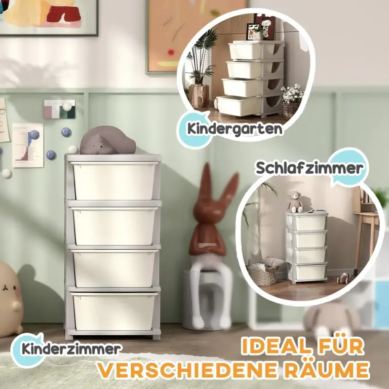 Leksaksförvaring med 4 Lådor 37 x 37 x 76 cm, Cremevit