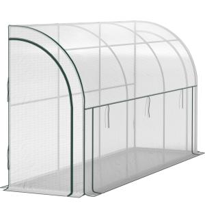 Växthus Tomathus Filmväxthus med Rulldörr Vit av Stål och Plast för Balkong och Trädgård Vintertätt Hus med UV-Skydd 300 x 80 x 157 cm