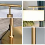 Elegant Golvlampa med Linnéskärm, Modern Läslampa med E27-Sockel och Metallfot, Stämningsbelysning för Vardagsrum och Kontor, Guld/Vit, 47 x 37 x 153 cm