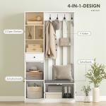 Hallmöbel Allt-i-ett Vit MDF och Trä för Entré och Hall Praktisk Klädhängare med Skobänk och Krokar Komplett Förvaringslösning Modern Design 180 cm