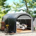 Tältgarage Cykelförvaringstält Vattentätt Mörkgrå av PE och Stål för Trädgård Cykelskjul med Dörr och Dammskydd 300 x 450 x 230 cm
