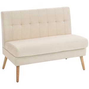 Soffa 2 Sits Kompakt Beige Linnetyg och Trä för Vardagsrum och Små Utrymmen Tuftad Ryggstöd med Mjuk Stoppning Modern och Platsbesparande Design
