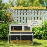 Kaninbur Smådjursbur 2 Våningar Grå av Massivt Trä för Kaniner Vintertätt Hus med Fällbart Tak och Utomhusinhägnad 122 x 95 x 93,5 cm