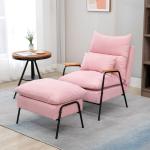 Öronlappsfåtölj med Pall, Bekväm Relaxstol med Fällbart Ryggstöd, Elegant Vilostol i Rosa Tyg, Rosa, 68 x 91,5 x 88 cm