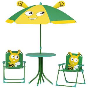 Trädgårdsmöbler för Barn med Stolar, Bord och Parasoll, Bee Design, Grön+Gul
