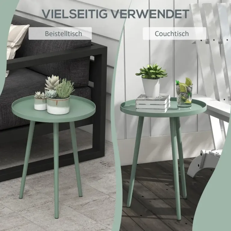 Trädgårdsbord Sidobord med Upphöjd Kant Grön av Stål 50 cm