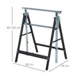 Ställningsbock 2-Pack Hopfällbar Höjdjusterbar Stål Robust för Byggarbete upp till 200 Kg Svart 68 X 58 X 80-130 Cm