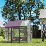 Hönshus Hönsgård Utomhusinhägnad Grå av Granträ för 6-8 Kycklingar Vattentätt Fjäderfähus med UV-Tak 1,7 x 1,8 x 1,8 m