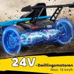 Elbil Go-kart 24V Blå Metall och Plast för Barn 8-12 År Elektrisk Bil med Driftläge och Musik Säkerhetsbälte Rolig Körning