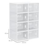 Skoförvaring med 8 Fack, Modulärt Skoskåp i Plast, Transparent Förvaring för Skor och Accessoarer, Transparent, 25 x 35 x 19 cm