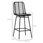 Barstolar Bistropallar Svart av Stål för Vardagsrum och Matsal Set om 2 med Fotstöd 42,5 x 52 x 102 cm