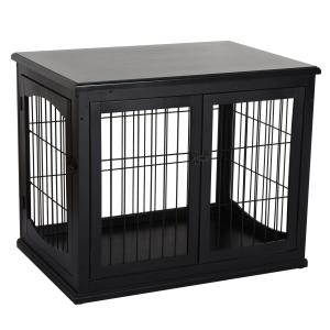 Hundhus med Bordsyta Liten Djurbur Inomhusbruk MDF och Metall Svart 81 X 58,5 X 66 Cm