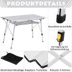 Campingbord Prisvärd Silver Aluminium för Picknick och Camping med Höjdjustering och Praktisk Bärväska för Resor 120 x 69 x 59-78 cm