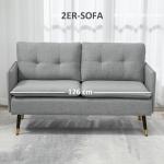 Tvåsits Soffa Loveseat Grå av Linnelook och Trä för Vardagsrum och Sovrum Dubbelsoffa med Kuddar Bekväm 139 x 68 x 76 cm