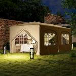Lusthus Paviljong Pop-Up Partytält Sandfärgad av Polyester och Metall för Trädgård och Camping Vintertätt Tält med 6 Sidopaneler 3 x 6 m
