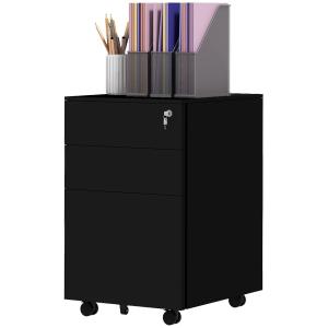 Arkivskåp Rullcontainer Svart av Stål för Kontor Låsbart Skåp med Lådor och Bromsar Justerbar Stång 37 x 43,5 x 60 cm