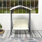 Hammock Trädgårdsgunga 2-Sits Krämvit av Tyg ve Metall för Trädgård ve Terrass Gungbänk med Justerbart Solskydd 220 kg 150 x 120 x 182 cm