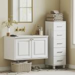 Badrumsskåp Smalt Vit MDF för Badrum Fristående Förvaring med 5 Lådor Platsbesparande Design för Handdukar och Hygienartiklar 95 cm