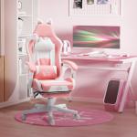Gamingstol Gamerstol med Liggfunktion Rosa av Konstläder för Kontor Ergonomisk Stol med Kattöron och Fotstöd 120 kg