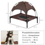 Upphöjd Hundsäng med Soltak, Ventilerande Husdjurssäng för Utomhusbruk, Skyddar mot Sol och Värme, Kaffebrun, 76 x 61 x 73 cm