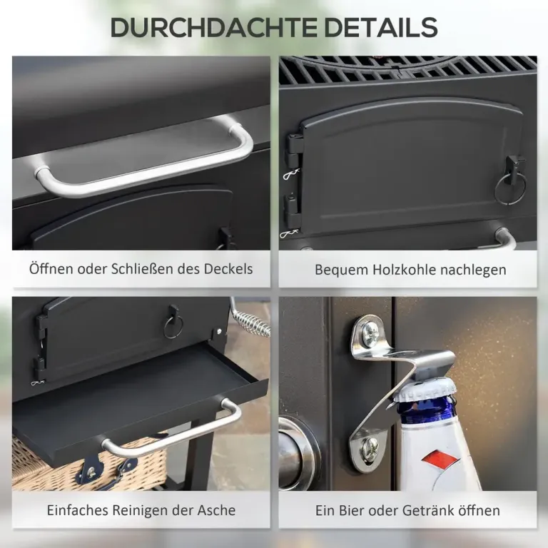 Kolgrill Bbq Grill Svart av Metall Trädgårdsgrill med Lock