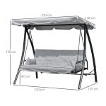 Hammock med Liggfunktion 3-Sits, Bekväm Trädgårdsgunga i Metall med Tak, Robust Hängsoffa för Avkoppling, Vit, 209 x 114 x 170 cm