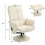 Massagestol med Fotpall, 10 Vibrationspunkter, Konstläder, Krämvit, 76 x 81 x 105 cm