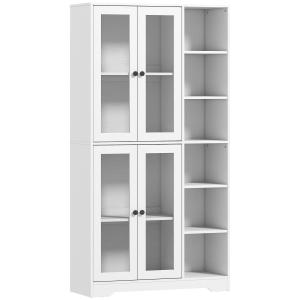 Köksskåp med Glasdörrar Vit MDF för Kök och Matsal Rymligt Vitrinskåp med Öppna Hyllor och Skåp Klassisk Design för Porslin och Glas 172 cm Högt