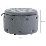 Pall med Förvaringsutrymme Ottoman Grå av Sammetslook för Vardagsrum och Sovrum Rund Stoppad Pall med Lock Ø 60 x 40 cm