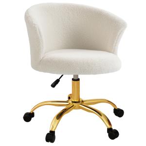 Skrivbordsstol med Justerbar Höjd och Teddyfleece för Kontor Ergonomisk och Modern Vit Tyg och Metall 58 x 56 x 76 cm