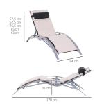 Solstol Trädgårdsstol Relaxstol Krämvit Aluminium för Terrass och Balkong Justerbart Ryggstöd Bekväm 170 X 64 X 82 Cm