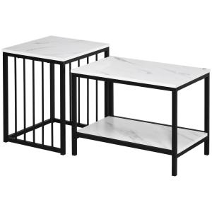 Soffbord Sidobord Marmorlook av Stål och MDF för Vardagsrum Set med 2 Bord i Modern Design