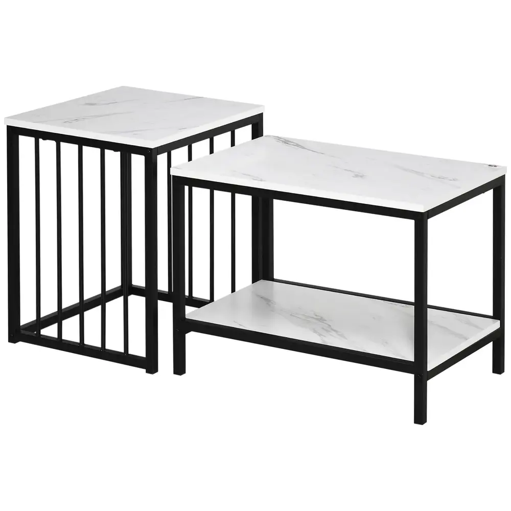 Soffbord Sidobord Marmorlook av Stål och MDF Set 2 Bord