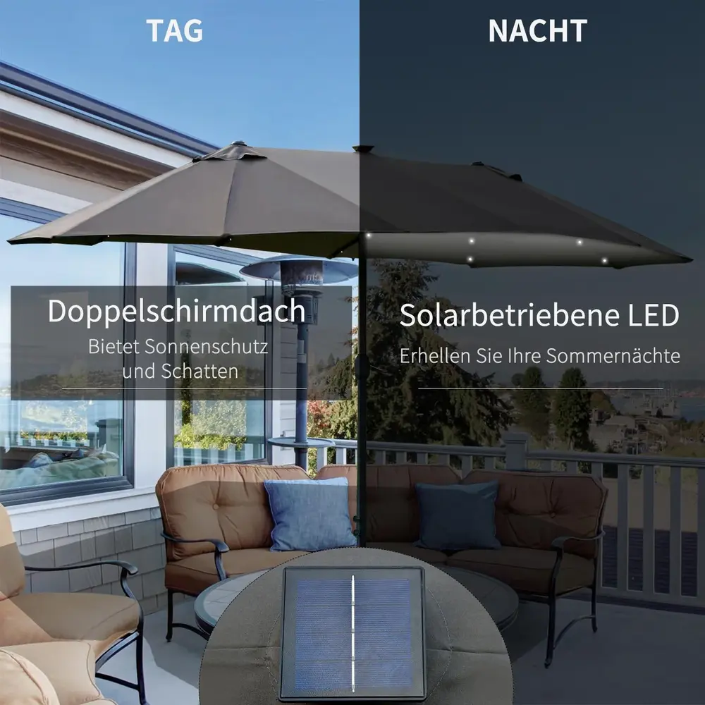 Dubbelt Parasoll med LED-Belysning Stort 440 x 260 Cm