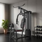 Hemmaträningsstation med 45 kg Viktklossar, Högt Repdrag, Bröststation och Benpress